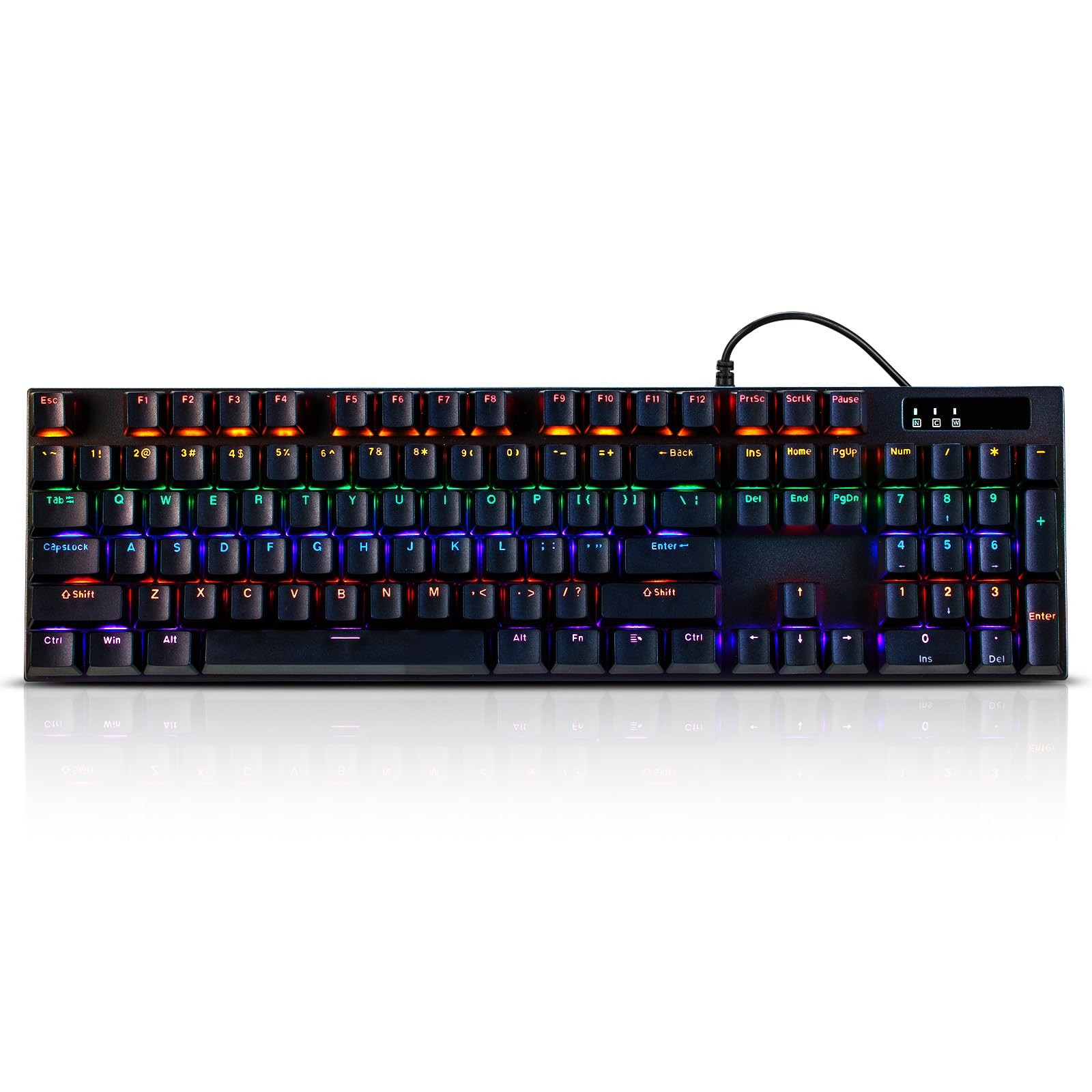 Wired Mechanical Gaming Keyboard with Blue Switch, 104-Key Full Size RGB Back