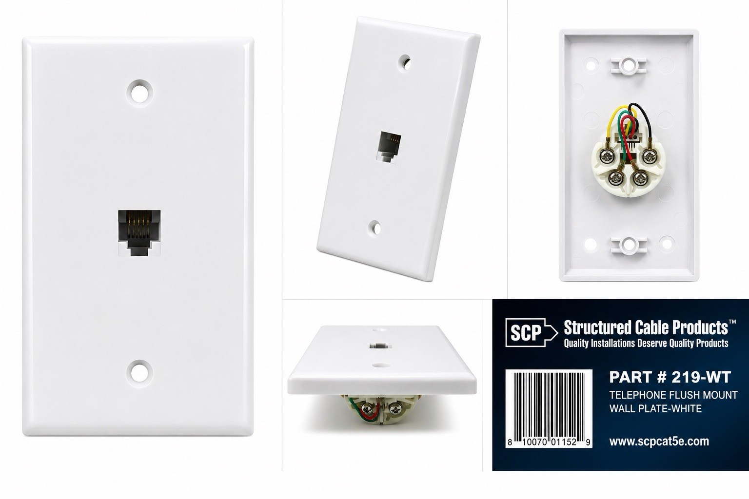 (10) PACK - Telephone Flush Mount Wall Plate RJ11 White New | SCP 219-WT