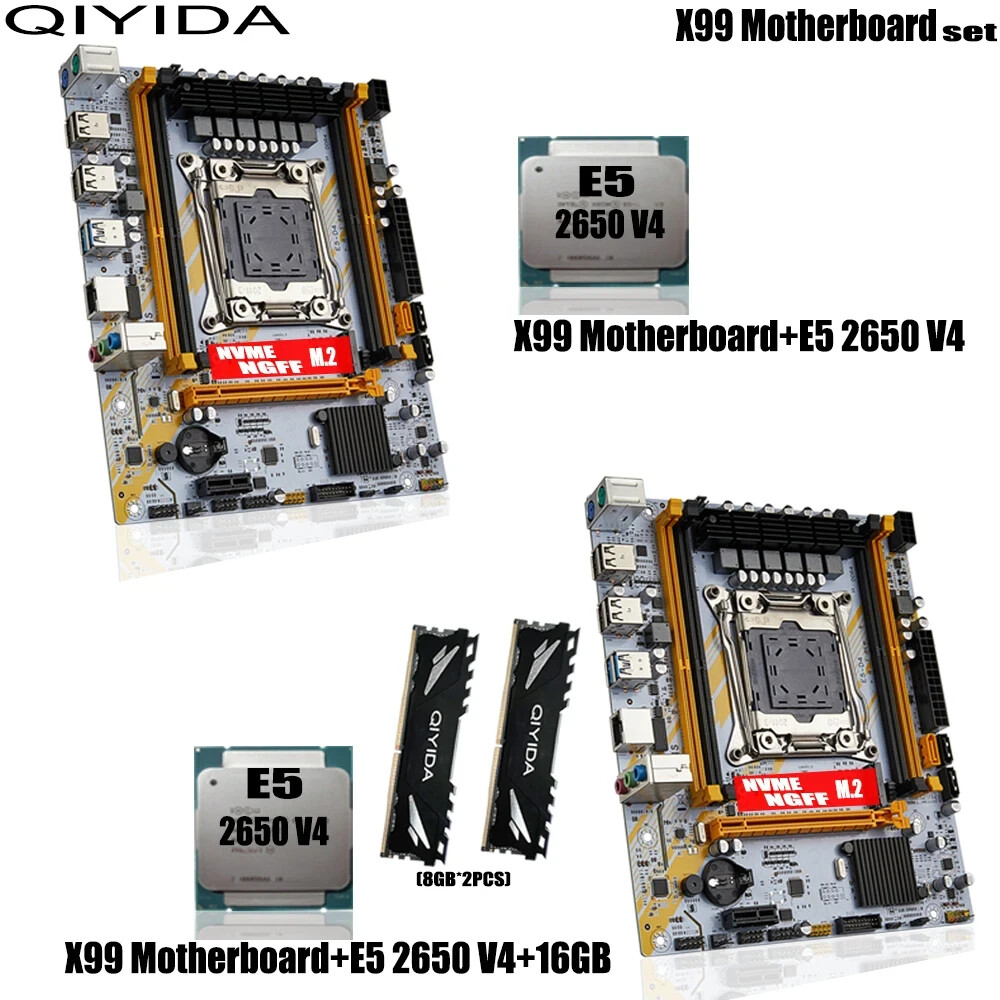 QIYIDA X99 Motherboard Set LGA 2011-3 Kit With Intel Xeon E5 2680v4 CPU 32GB RAM