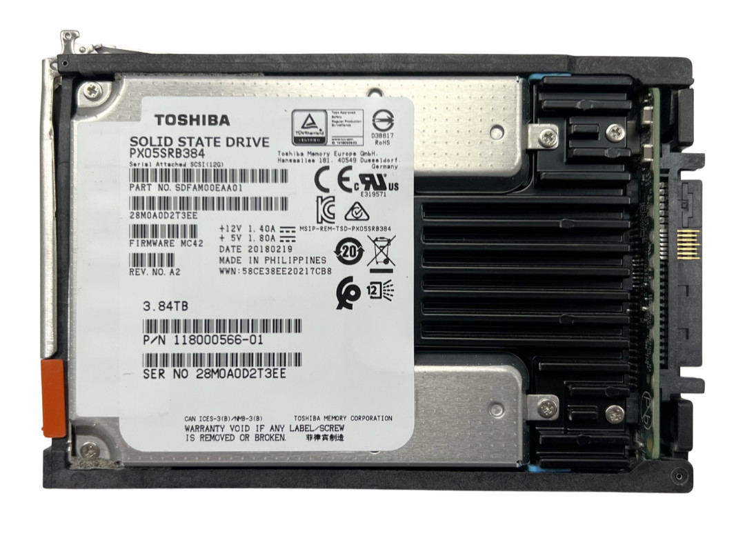 TOSHIBA EMC 3.84TB 12Gb/s PX05SRB384 SAS 2.5" SFF ENTERPRISE SSD *37-40% HEALTH*