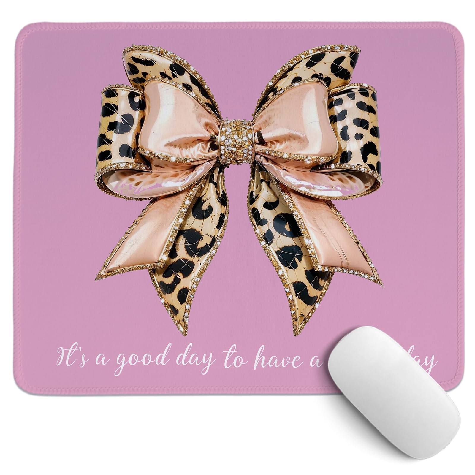 Pink Leopard Bow Pad,Coquette Pink Cheetah Bow Desk Pad,Girly Preppy Positive...