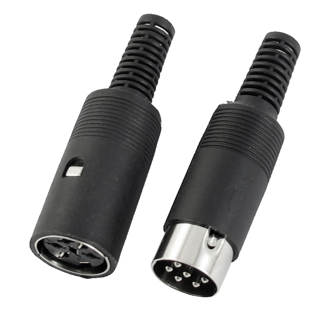 Pair Black Plastic Male + Female 6 Pins DIN Audio Video Connector 6mm Dia