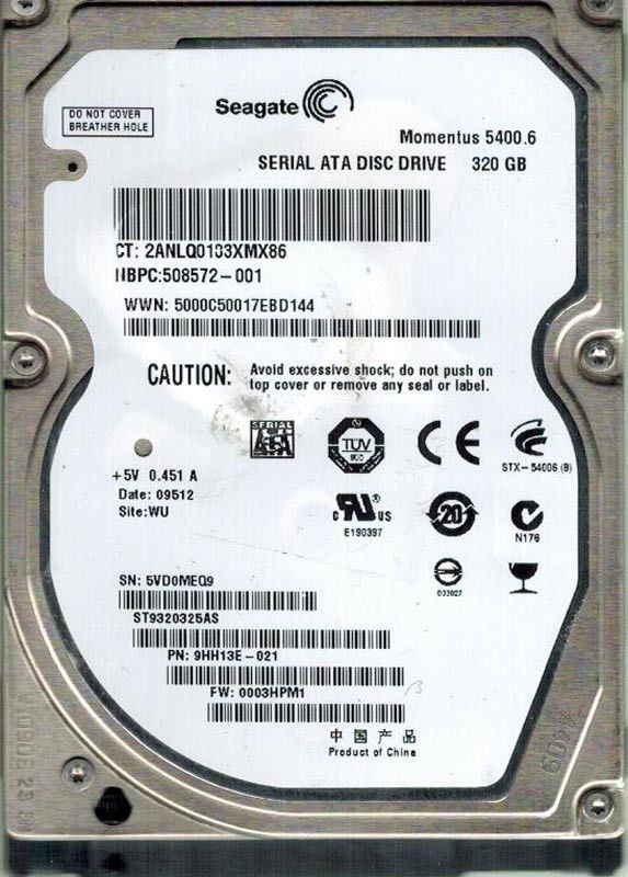 ST9320325AS P/N: 9HH13E-021 F/W: 0003HPM1 WU 5VD Seagate 320GB