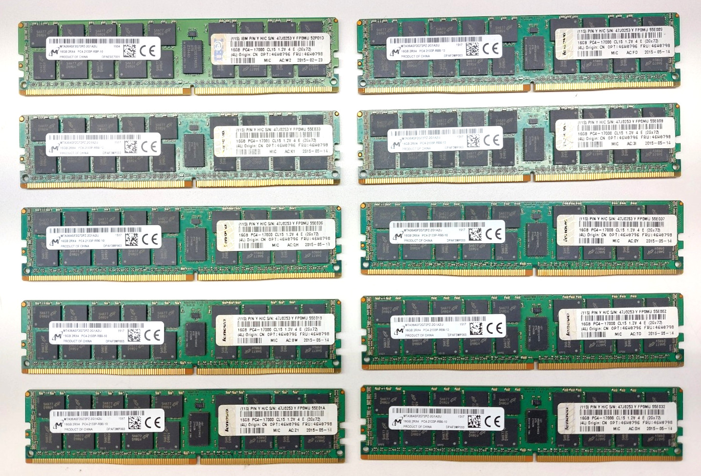 Lot of 10- Micron 16GB 2Rx4 PC4-2133P MTA36ASF2G72PZ-2G1A2IJ Lenovo 47J0253 DDR4