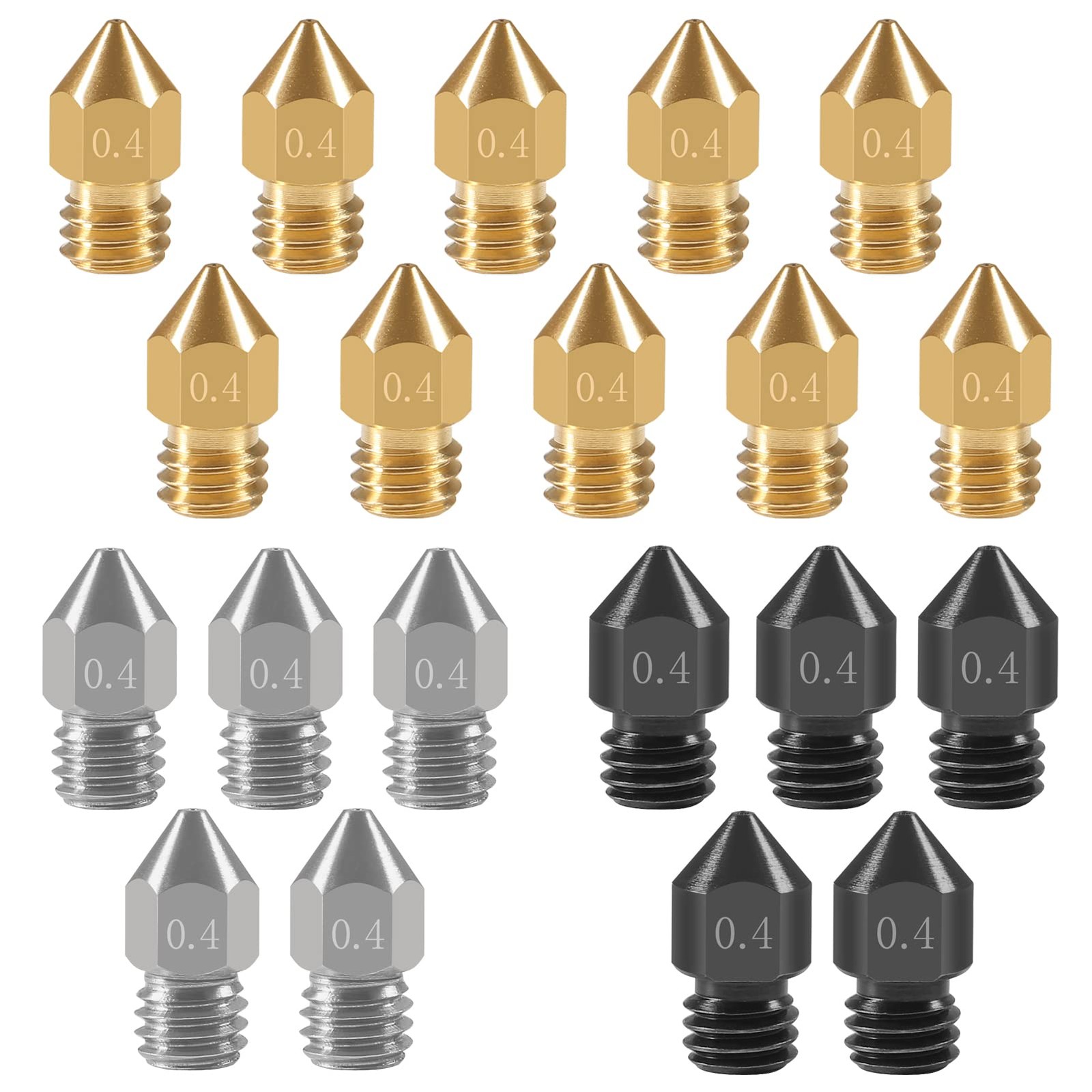 20PCS 3D Printer Hardened Steel +Stainless Steel +Brass Extruder Nozzle MK8 N...