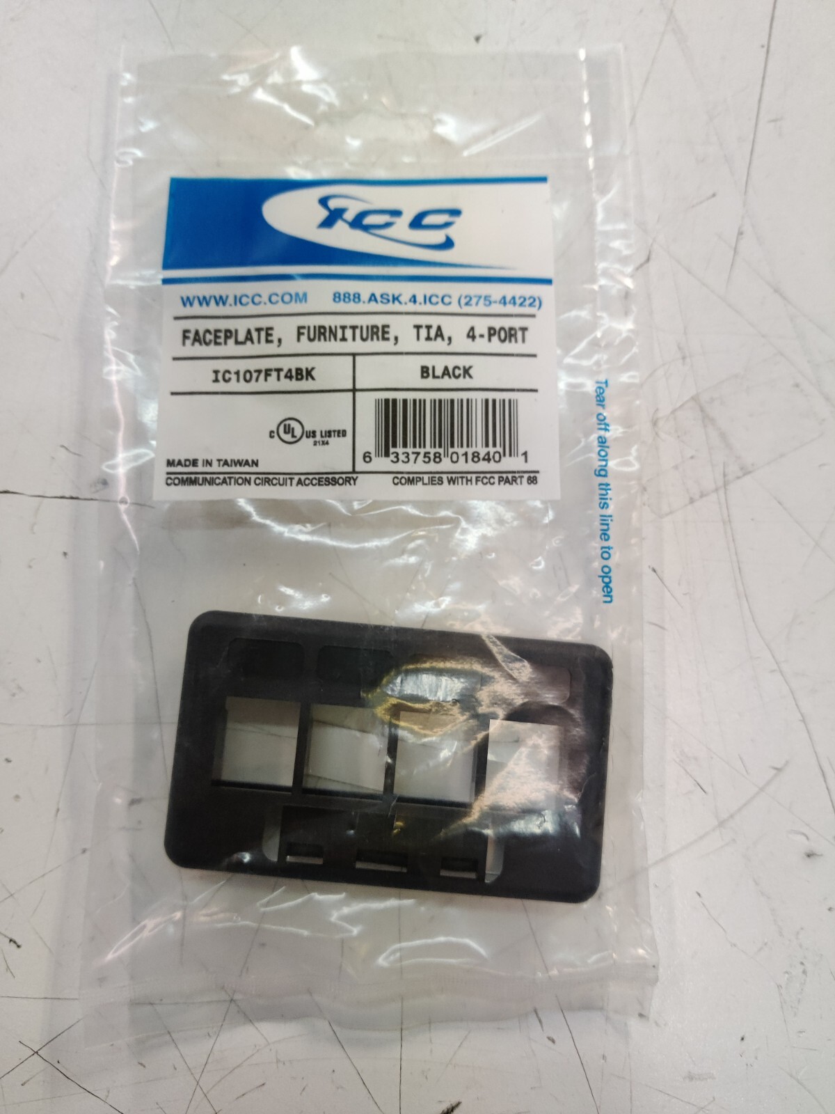 ICC Faceplate - 4 Ports PN IC107FT4BK - Black Qty 7