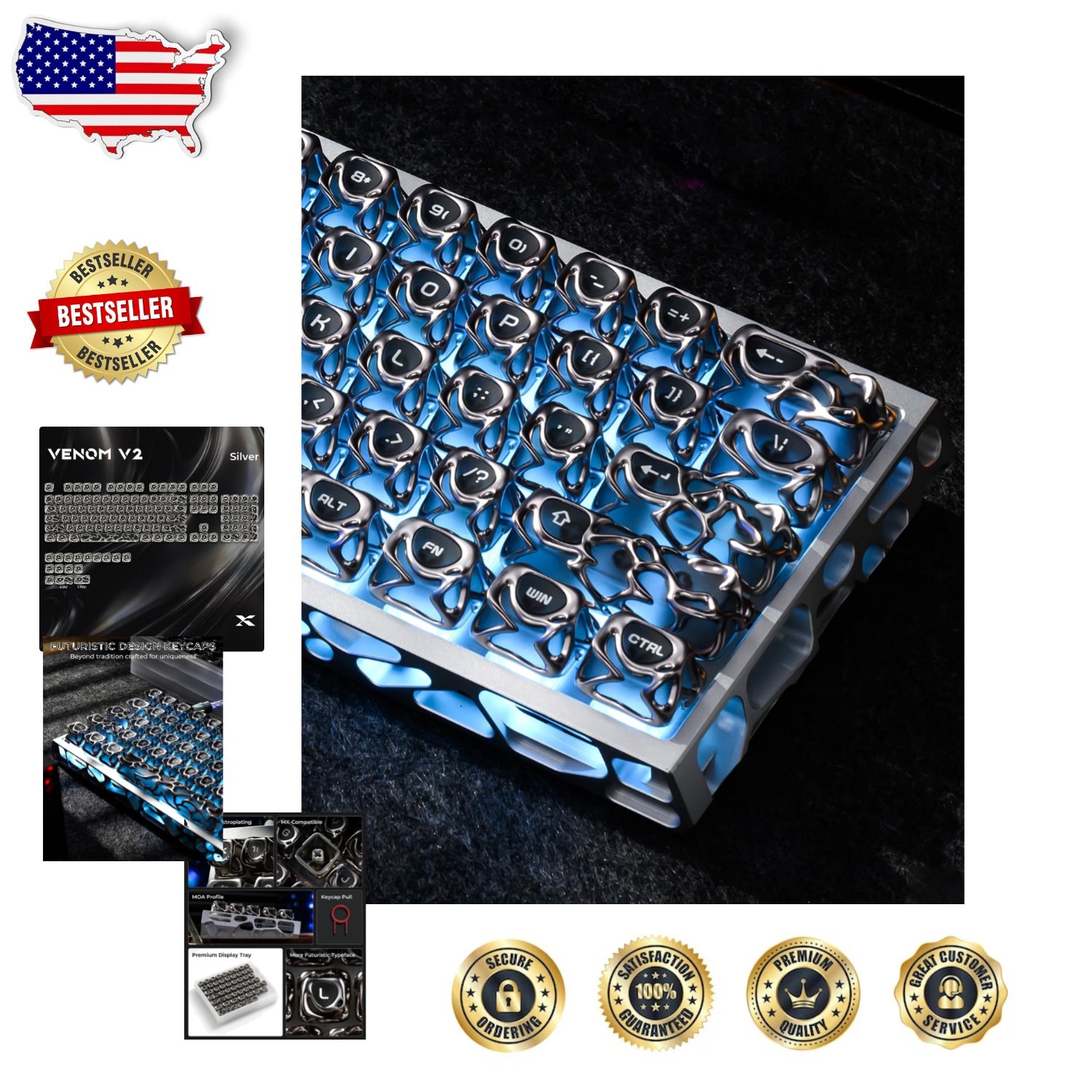 XVX Venom Keycaps MOA Profile 120 Keys Silver Translucent Gaming
