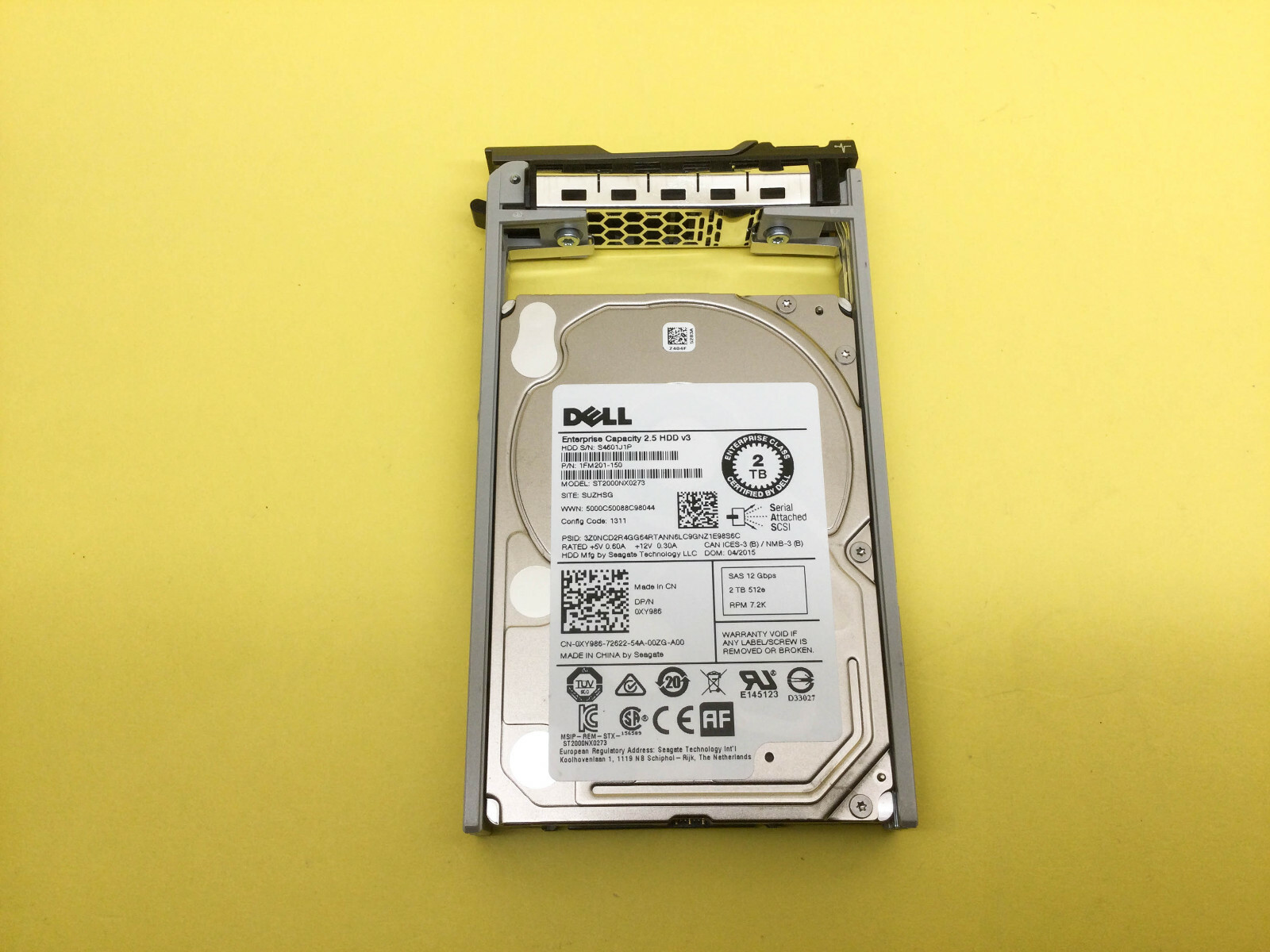 Dell XY986 2TB 7.2K SAS 12Gb/s 128MB 512e 2.5" ENT HDD ST2000NX0273 0XY986