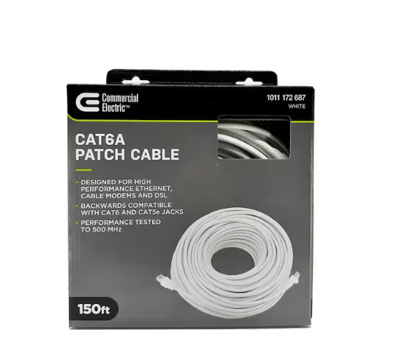 Commercial Electric CE 150 ft. Cat 6A UTP Patch Cable White