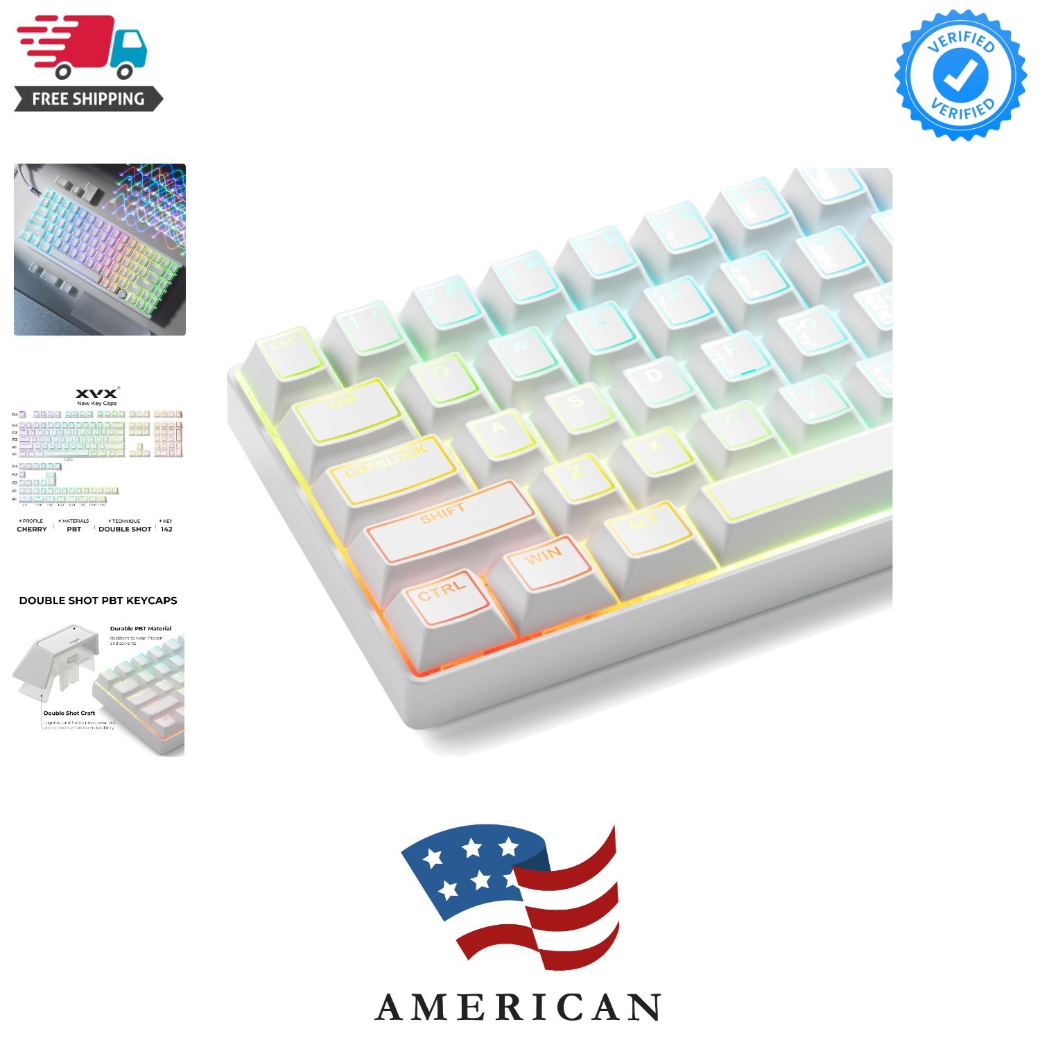 XVX White Shine Through Keycaps, Doubleshot PBT Keycap Set Cherry Profile, 14...