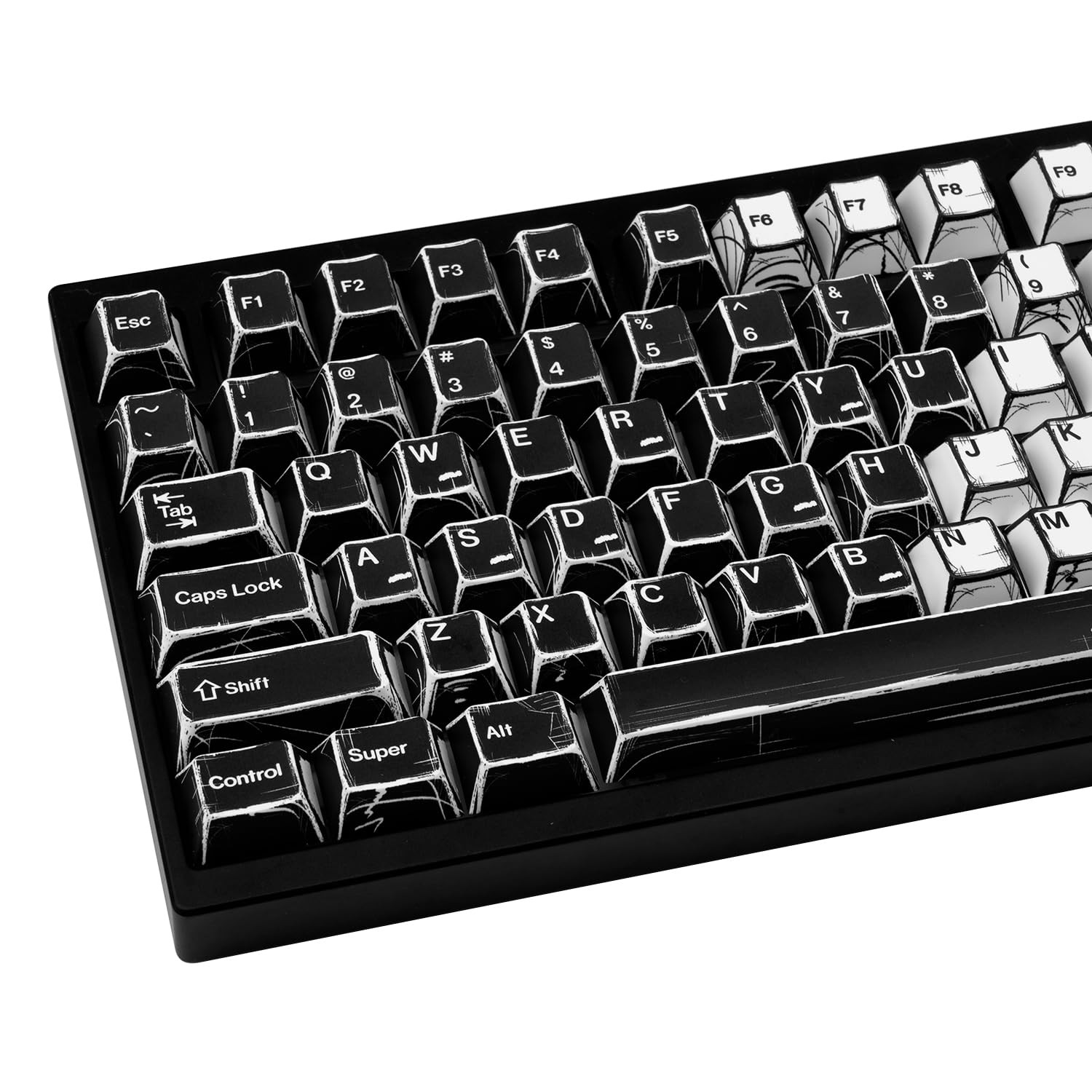 135 PCS PBT Black White Manga Keycaps Cherry Profile Fits 60/65/75/100 %