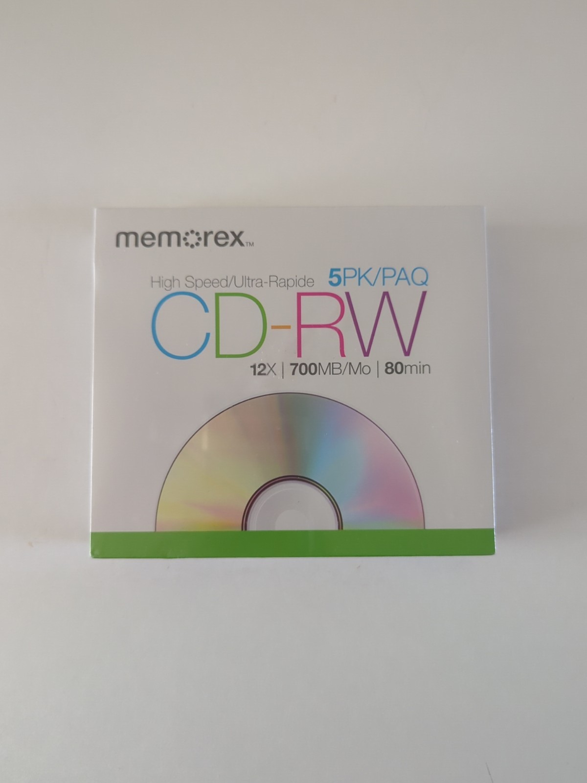 Memorex 5 Pack High Speed Blank CD-RW 12x 700MB/Mo 80 Minutes with Cases Sealed