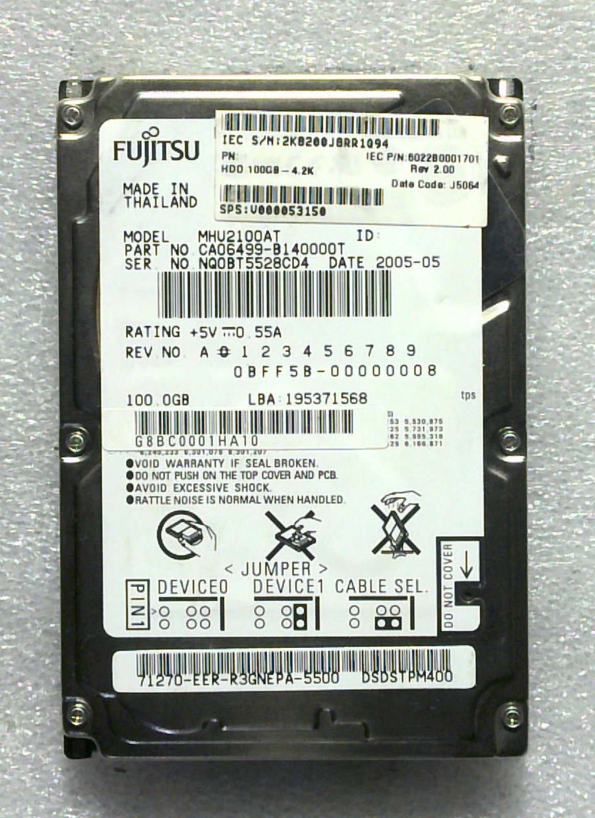 Fujitsu - MHV2100AT - 100GB - CA06499-B140000T - SN: NQ0BT5528CD4