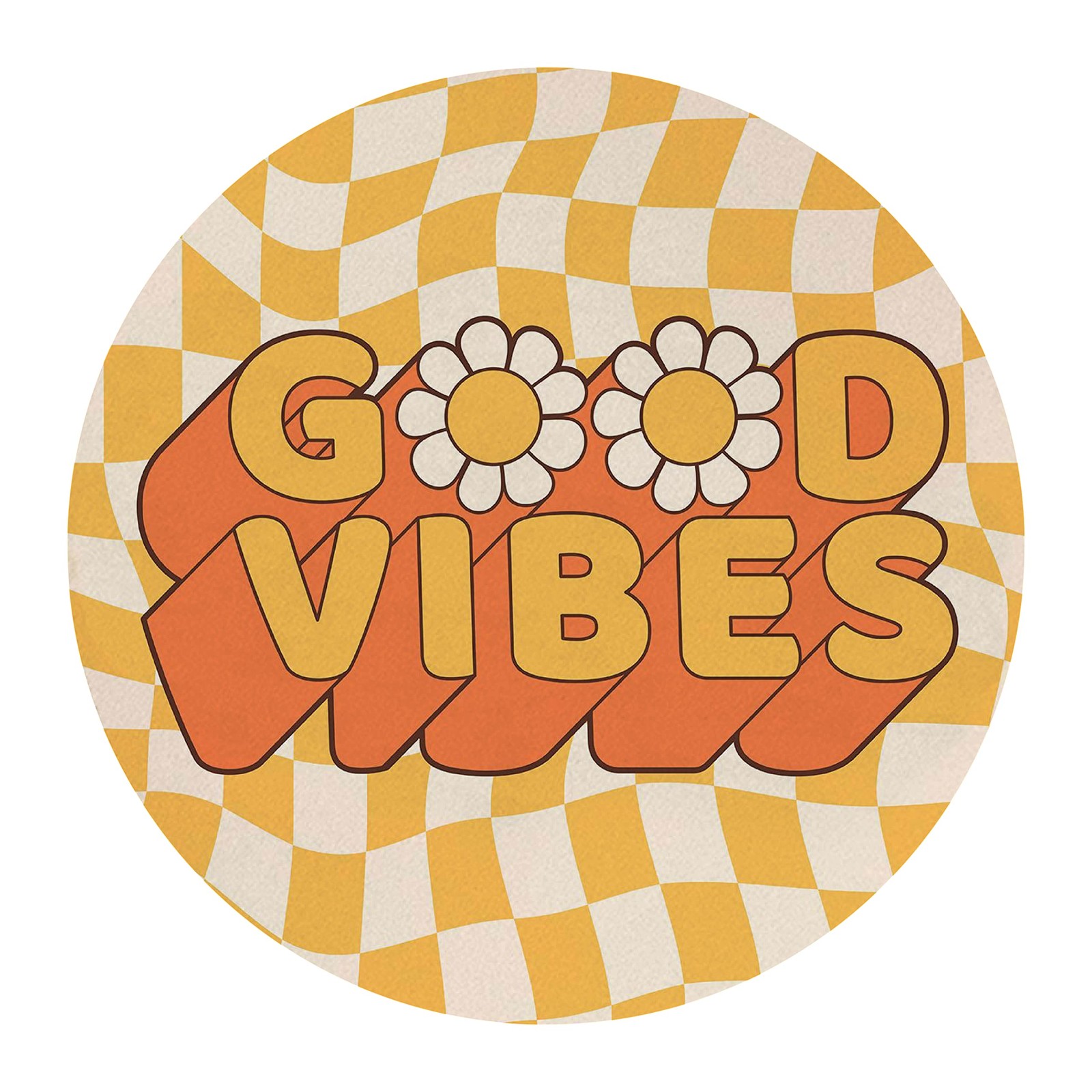 Retro Groovy Good Vibes Round Mouse Pad 8.7x8.7 Inch for Women Girls