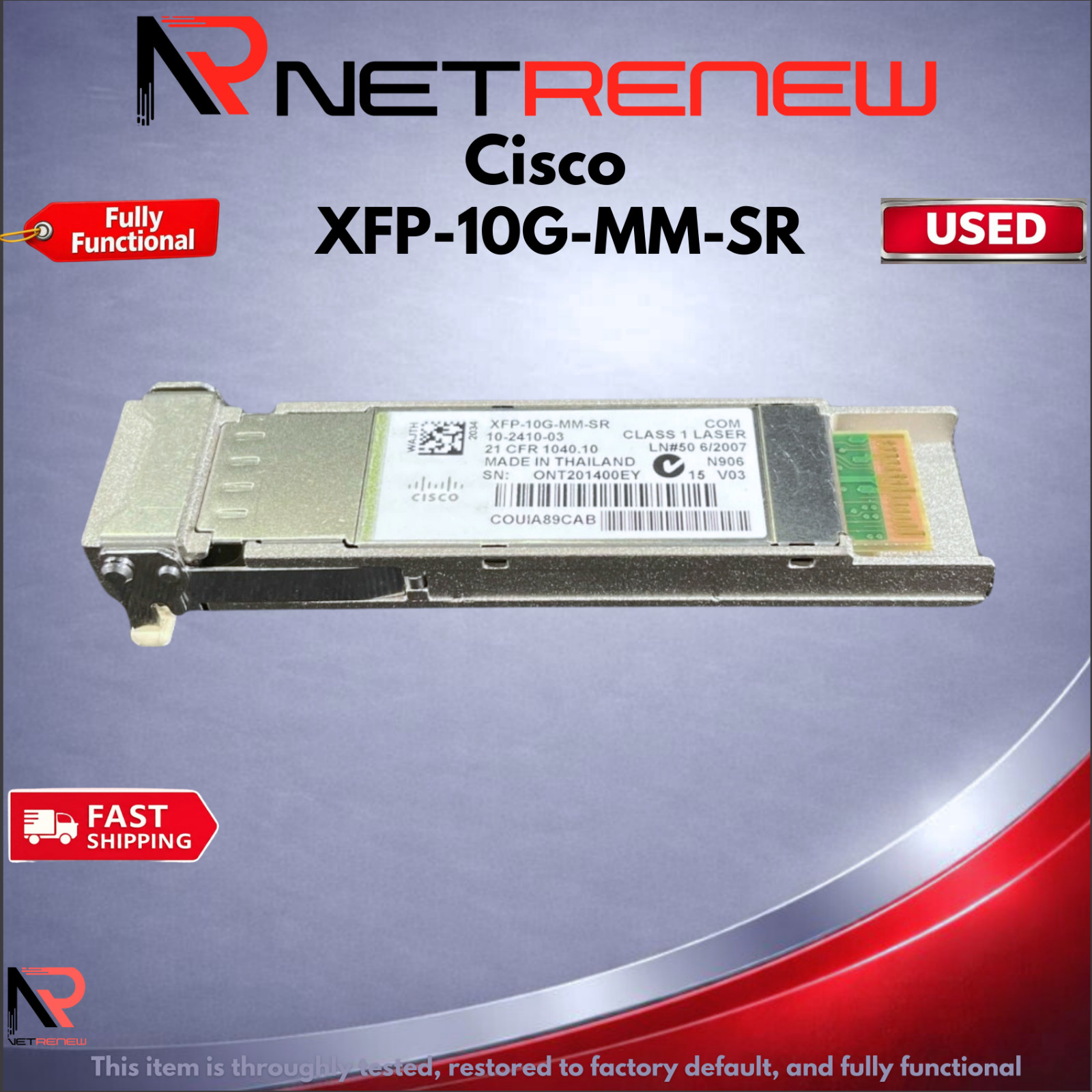 Cisco Genuine XFP-10G-MM-SR 850nm Dual LCPC 400m 10GBASE-SR MMF  XFP Transceiver