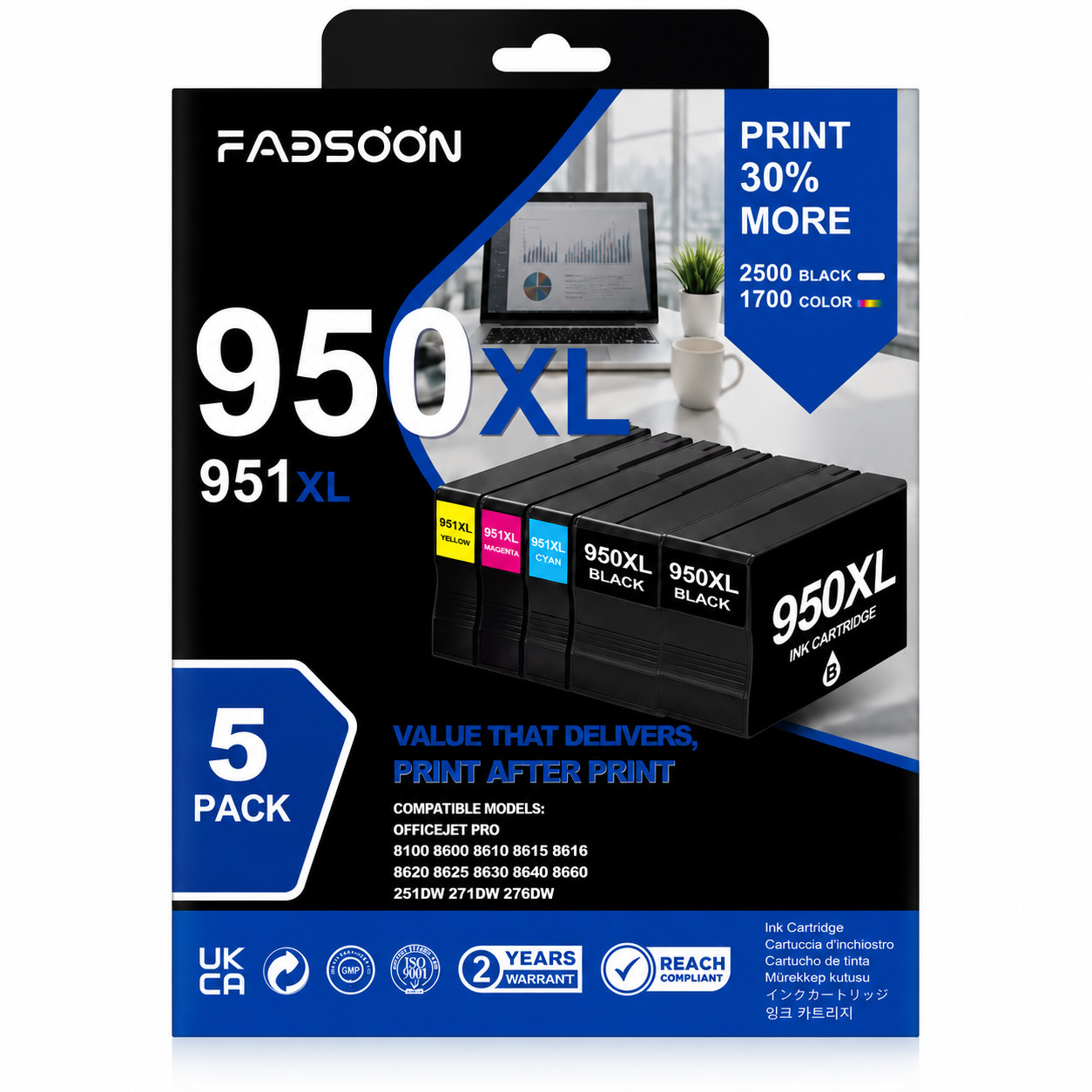 950XL 2BK 951XL 3PK BK/C/M/Y Ink for OfficeJet Pro 8600 8610 8620 8630 8640 8660