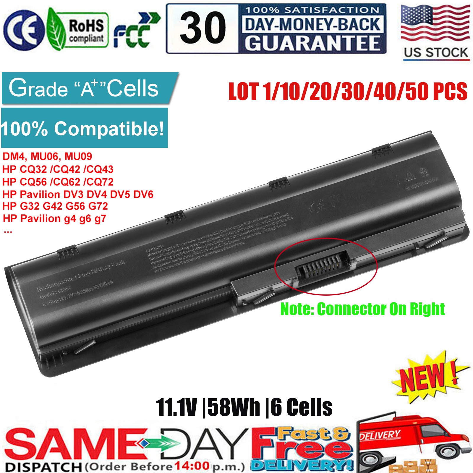 ✅LOT MU06 MU09 Battery for HP Pavilion 593553-001 G4 G6 G7 G62 CQ42 CQ56 DM4 US