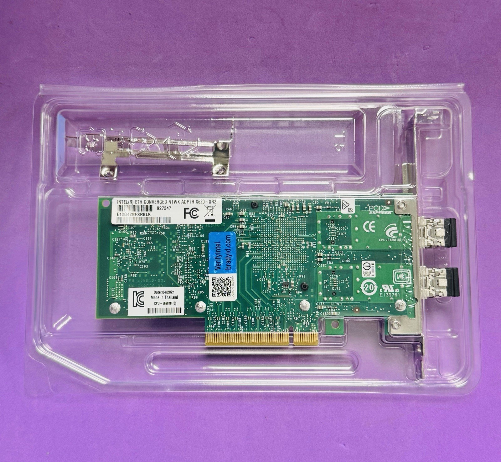 Intel E10G42BFSR X520-SR2 10GbE 2Ports Ethernet Adapter W/Intel Yottamark