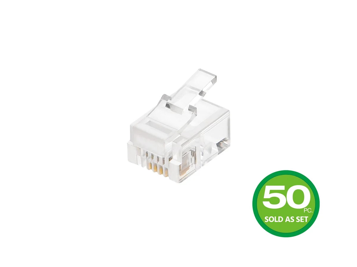 Monoprice 6P4C RJ11 Plug (50 Pieces/Pack) For Stranded Wire Round Phone Cables