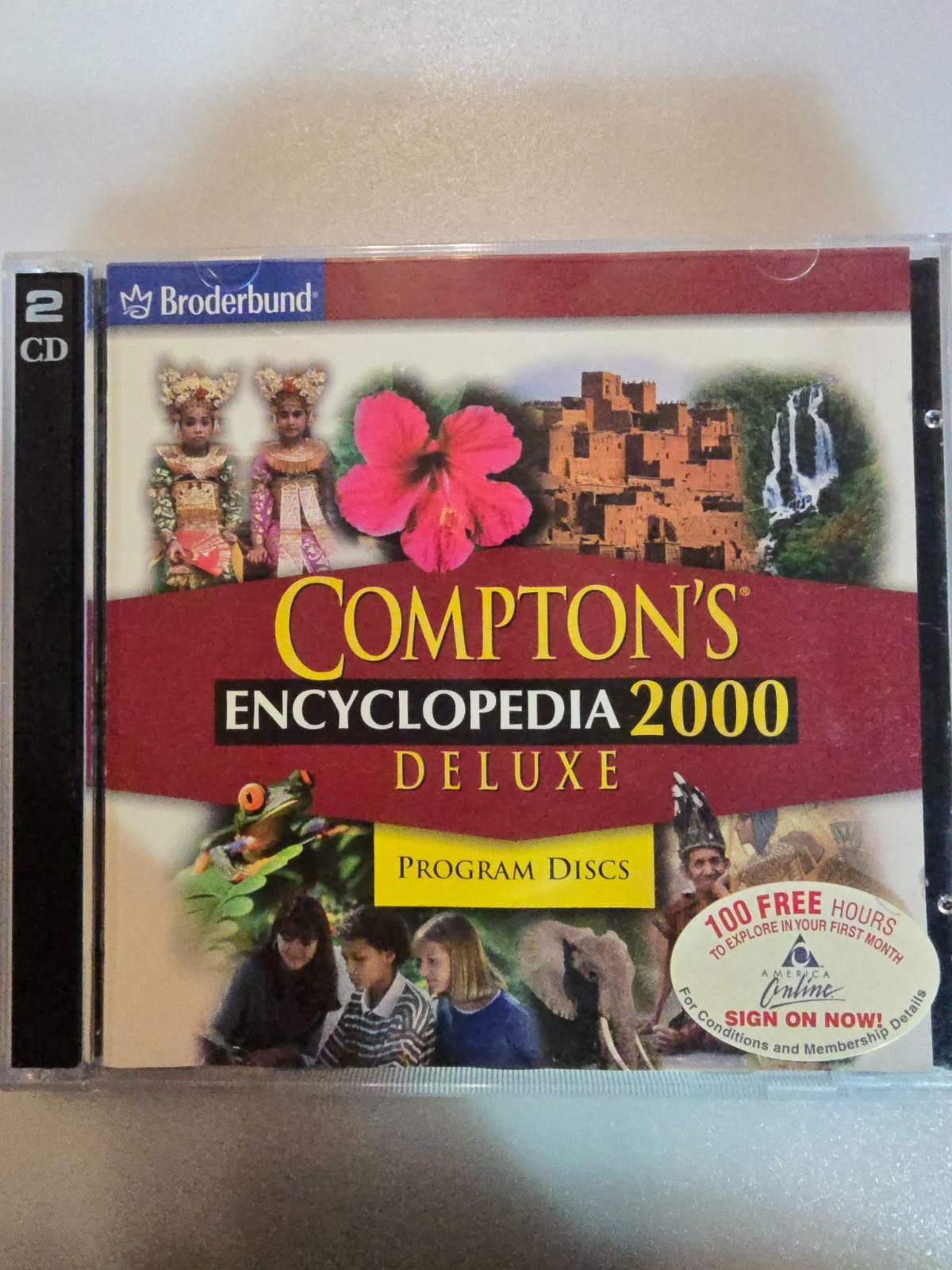 Rare Vintage BroderBund Comptons Encyclopedia 2000 Deluxe Program Discs Software