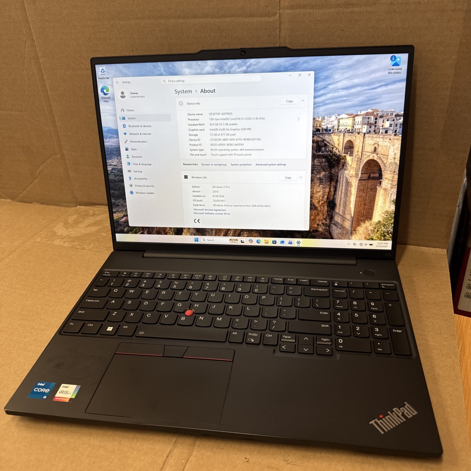 Lenovo ThinkPad E16 Gen 1, i5-1335U, 16GB Ram, 500GB SSD, W11P