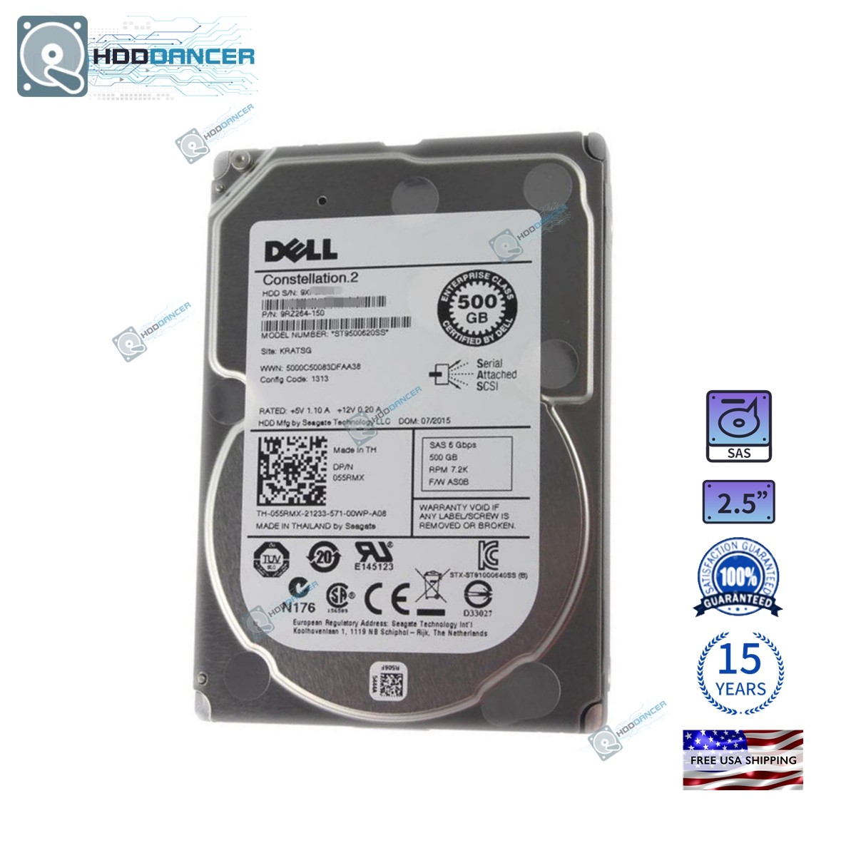 055RMX Dell Constellation.2 ST9500620SS 500GB 2.5'' SAS 7.2K 6Gbps Hard Drive