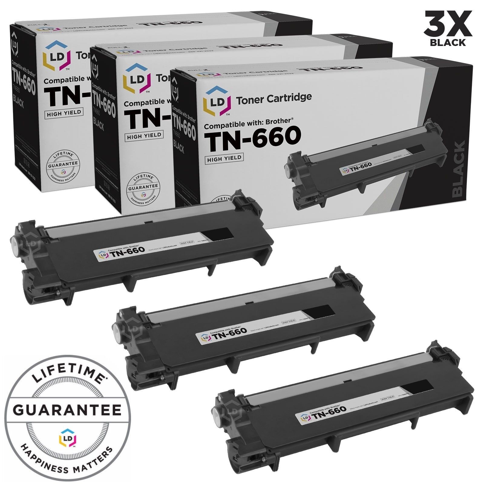 LD 3pk Comp Black Laser Cartridge for Brother Toner TN660 TN-660 DCP-L2540DW