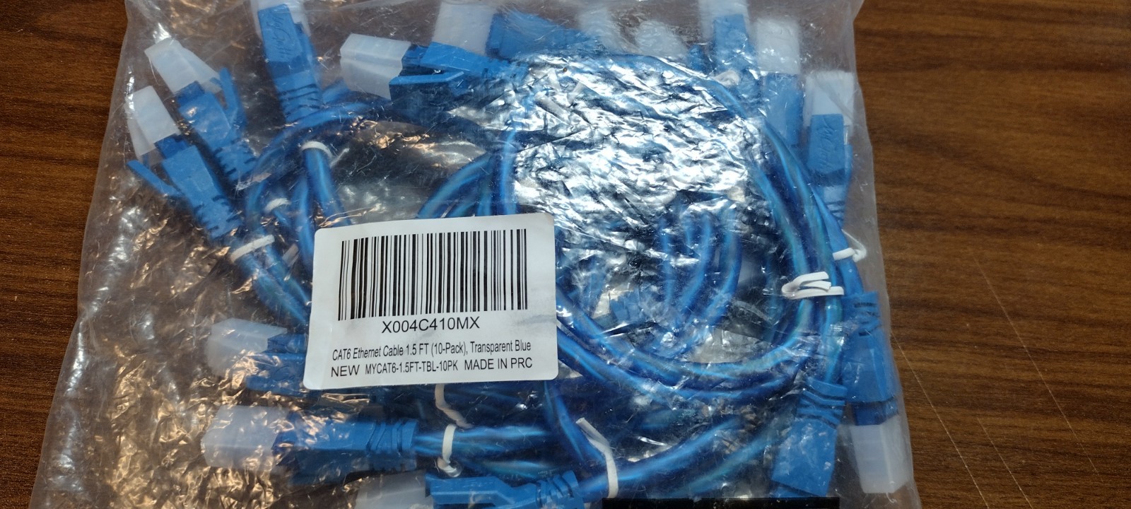 Mygatti Cat6 Ethernet Patch Cable 1.5 ft 10 Pack. Transparent Blue.
