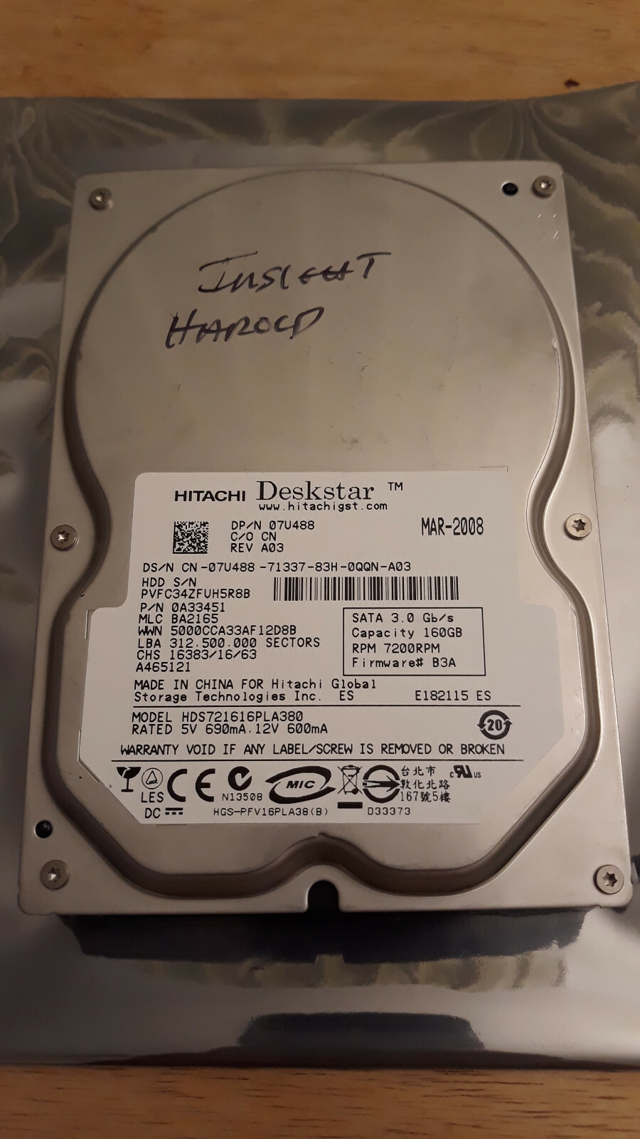 Hitachi Deskstar HDS721616PLA380 160GB Internal SATA 7200RPM 3.5" (0A33451) HDD