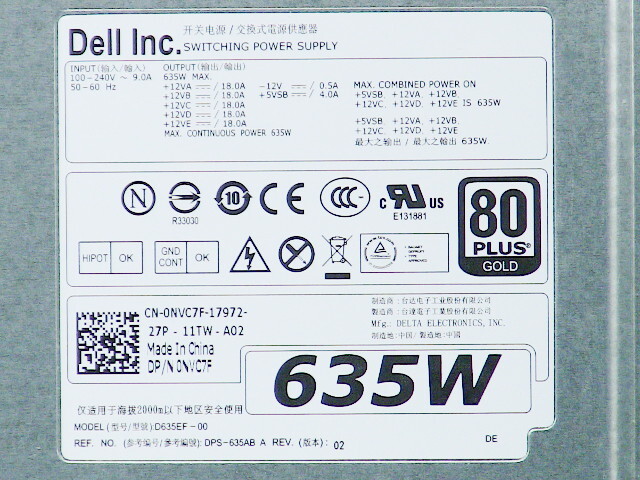 NVC7F 1K45H DEL-D-0365ADU00-101 D635EF-00 FOR DELL T3600 T5600 635W Power Supply