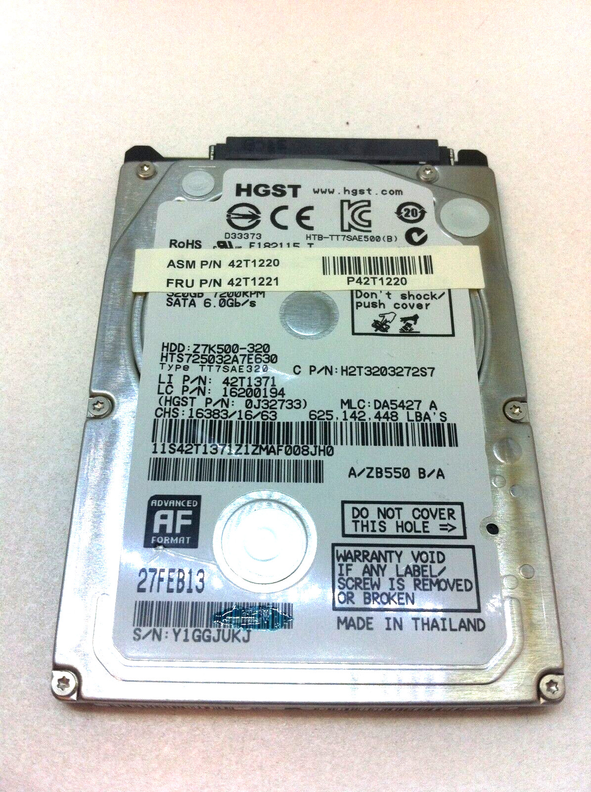 Lenovo Thinkpad 42T1220 42T1221 - 320GB SATA Laptop HDD Drive HTS725032A7E630 31