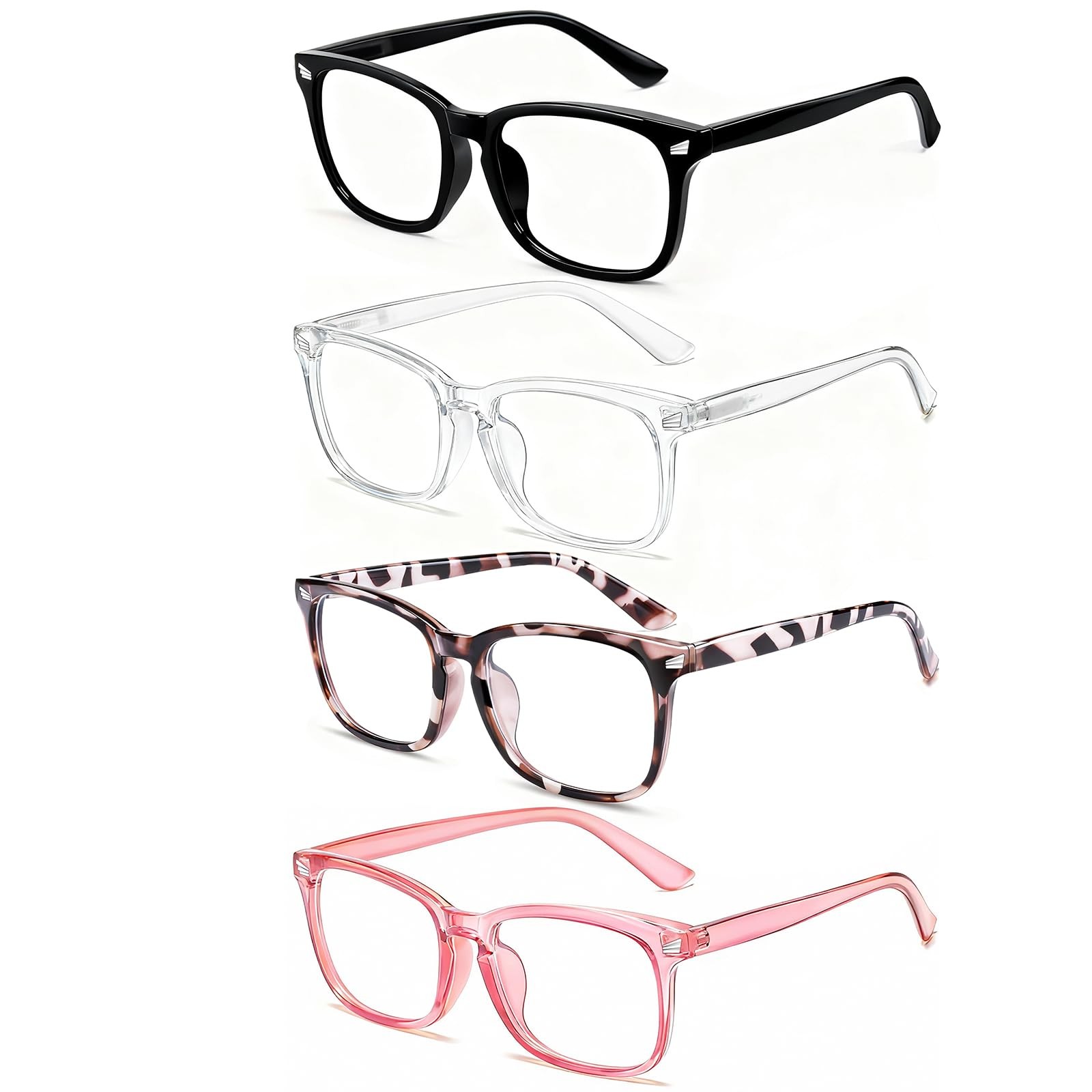 Blue Light Glasses for Woman Men, 99% Blocking Square Frame 4 Pairs
