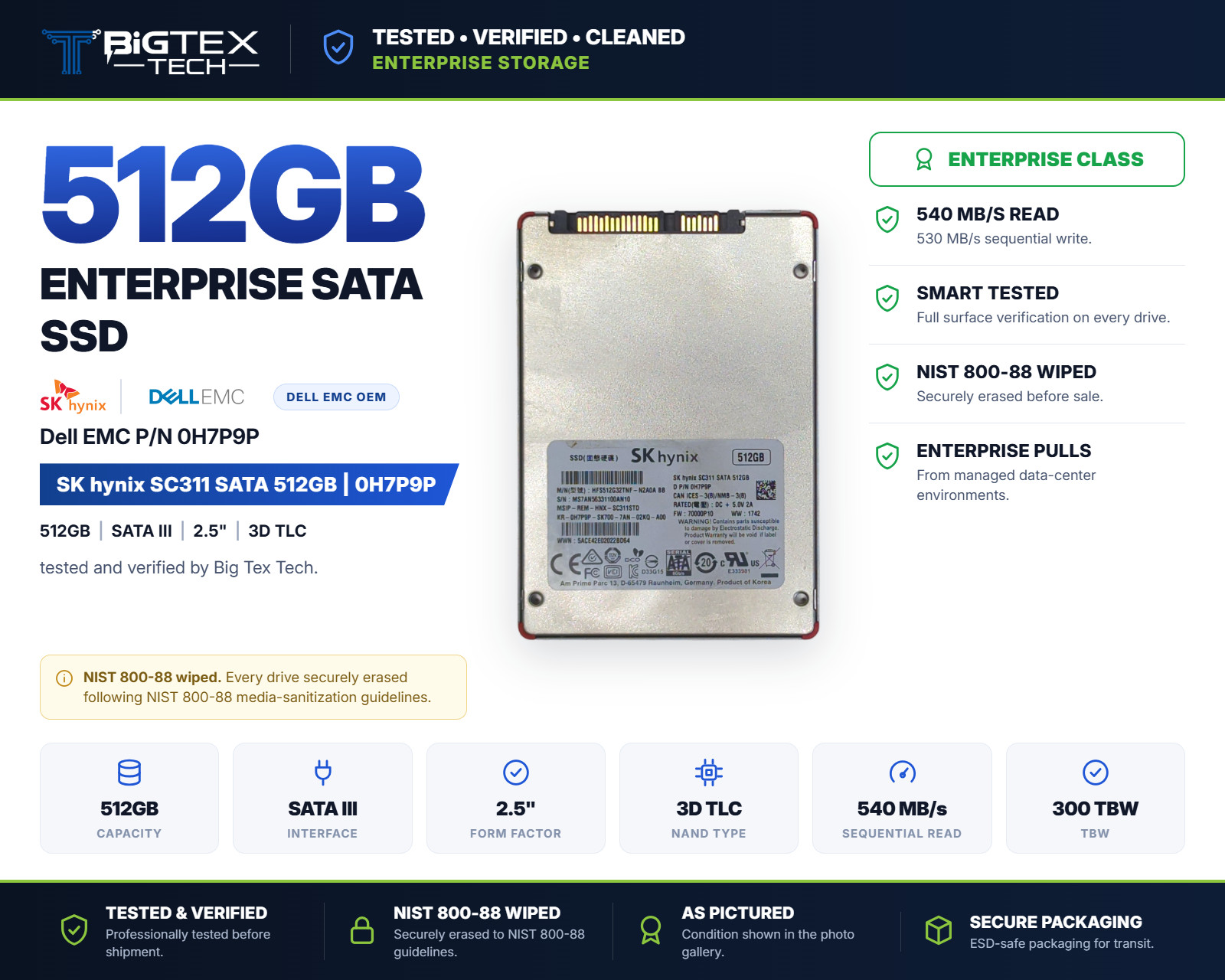 SK Hynix SC311 512GB 2.5" SATA III SSD Dell OEM 0H7P9P