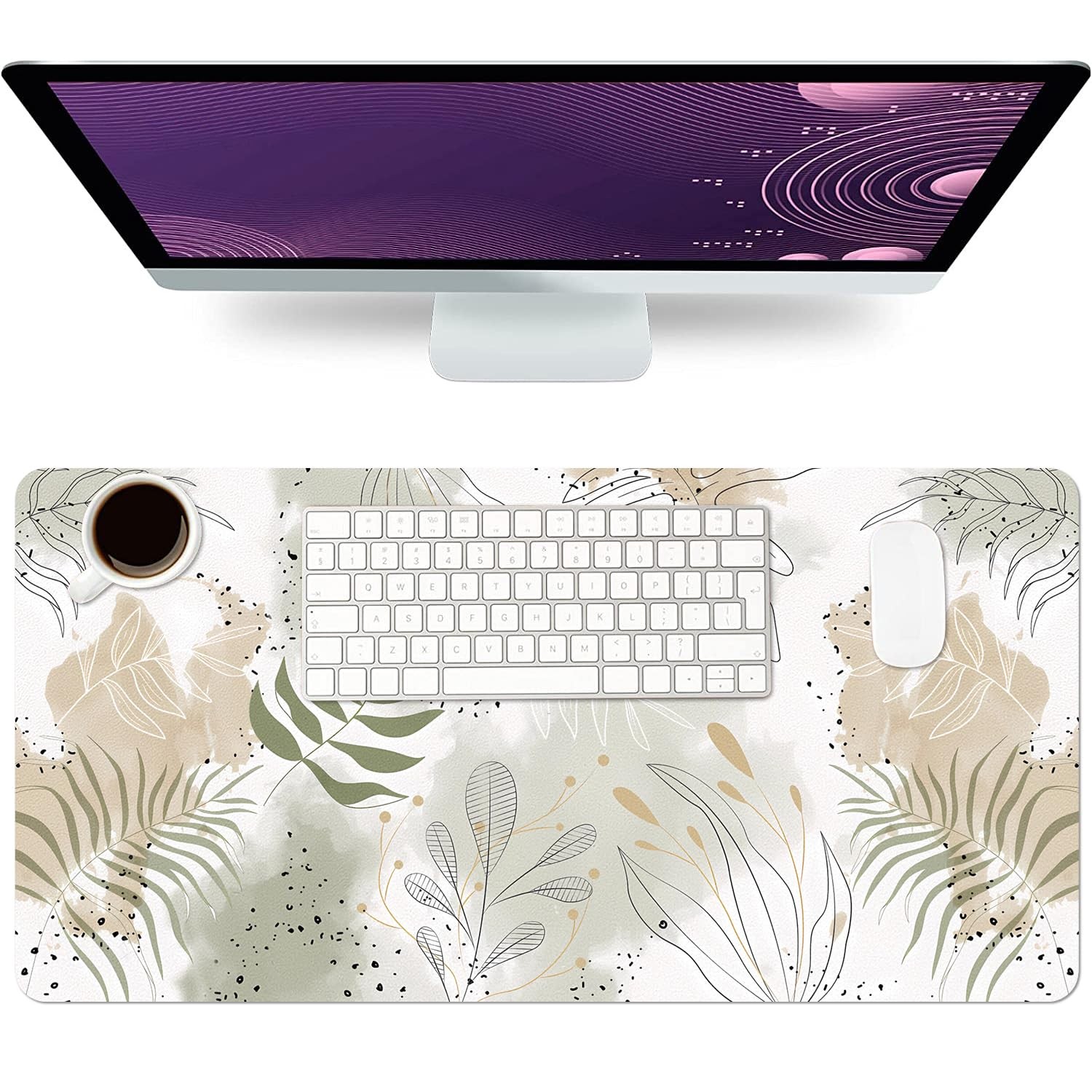23.6x11.8 Inch Leaf PU Leather NonSlip Large Desk Mat Protector Mouse Pad