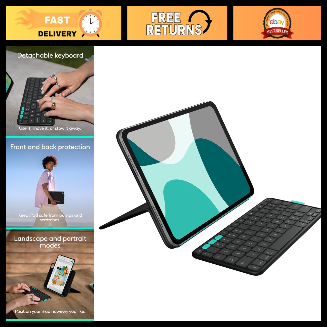 iPad Pro 11" Flip Folio Keyboard Case - Compatible with M4, M5, M2 Models - Blac