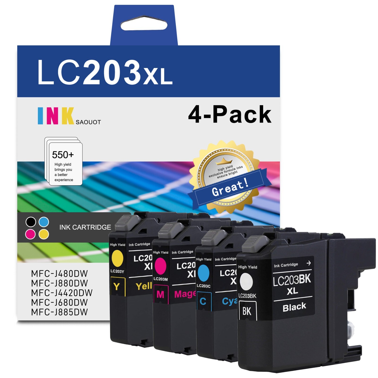 4PK LC203 LC203XL Ink Combo For Brother MFC-J480DW MFC-J880DW MFC-J4420DW LC201