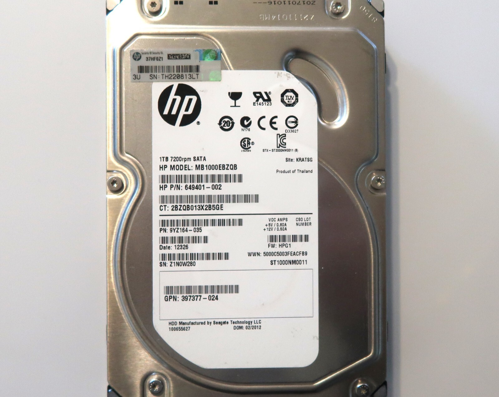 Seagate ST1000NM0011 9YZ164-035 HPG1 (Z1N0) KRATSG Thailand 1.0TB 3.5" 02/2012