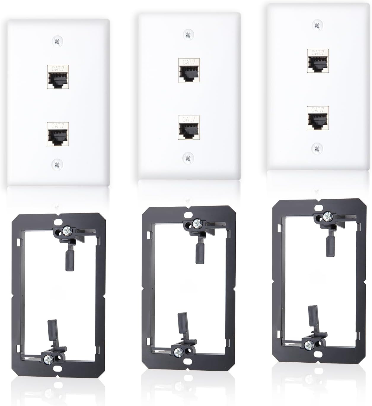 3 Pack Cat7 Ethernet Wall Plate, 2-Port RJ45 Keystone Jack Shielded Coupler