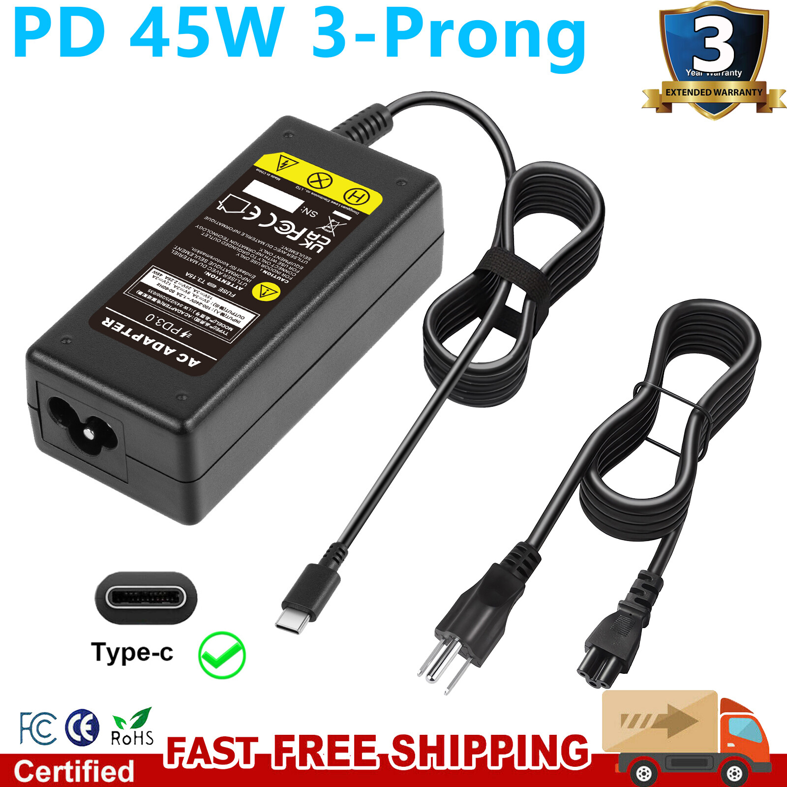 For Acer Chromebook 317 CB317-1H CB317-1HT USB-C Charger AC Adapter Power Cord