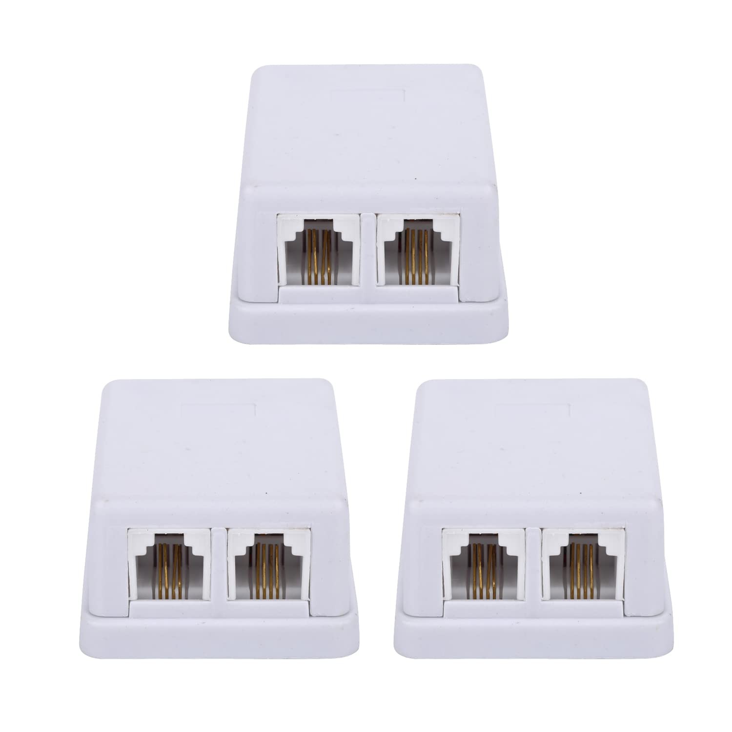 White Phone Jack Surface Mount Splitter Dual Port Box RJ11 6P4C Female 3 PCS