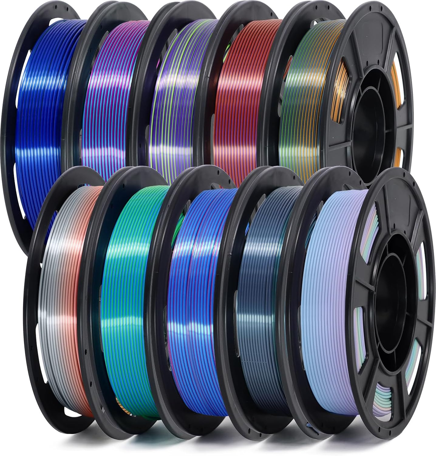 YOUSU 3D Printer Filament 1.75MM Silk PLA Filament Rainbow Color, 10 * 250G