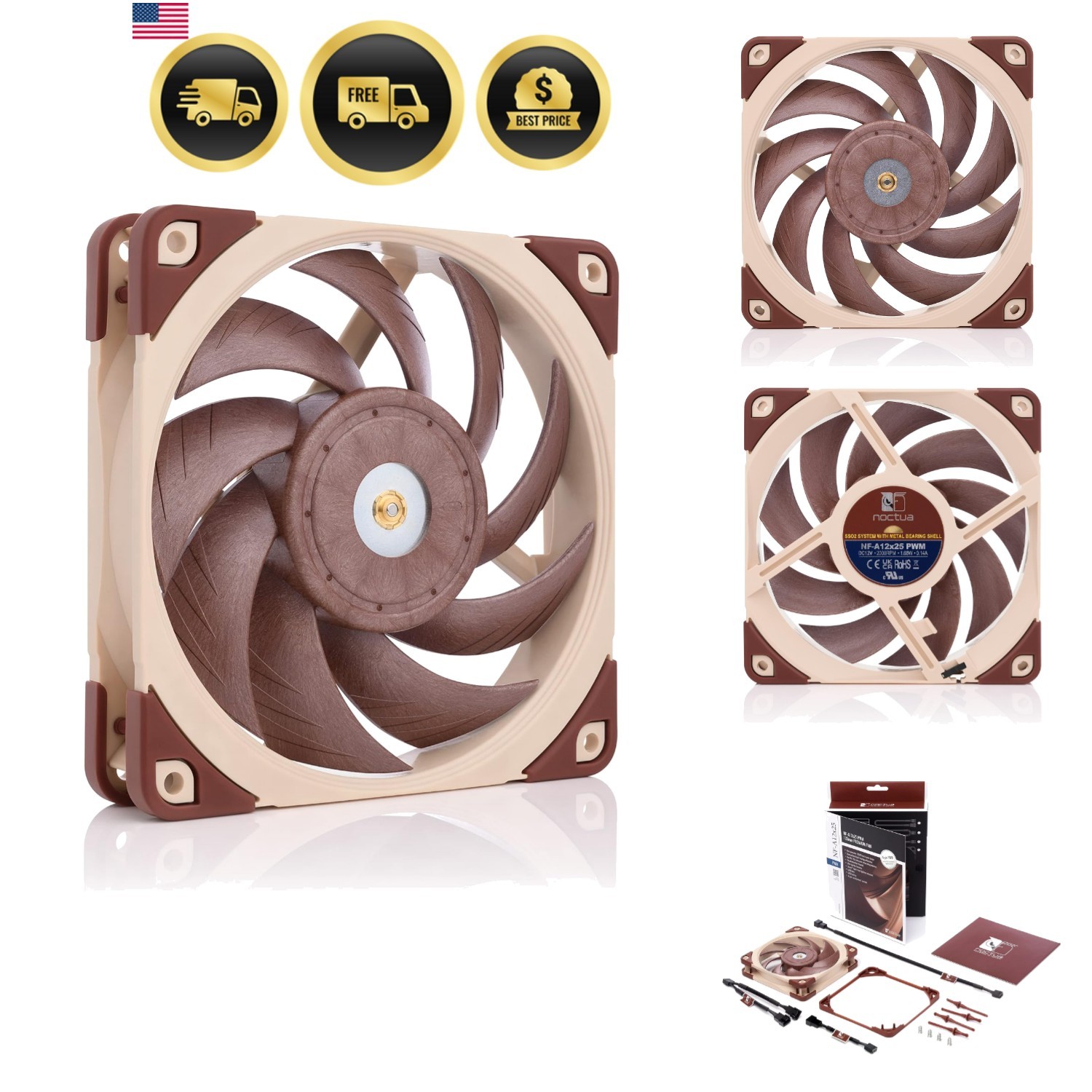 NF-A12x25 PWM,  Quiet Fan, 4-Pin 120mm, Brown