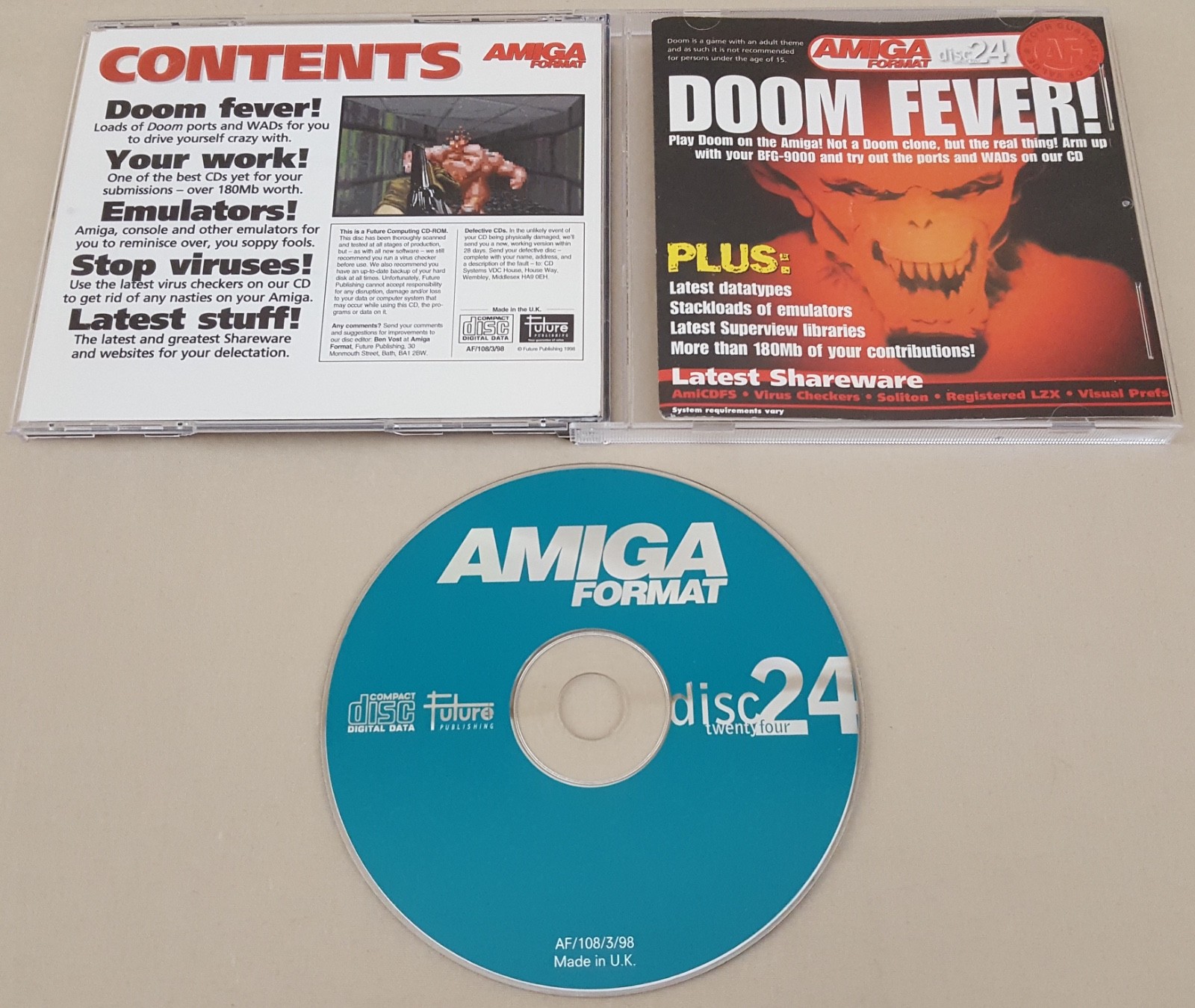 AMIGA FORMAT MAGAZINE AFCD24 March 1998 CD for Commodore Amiga DOOM FEVER +MORE