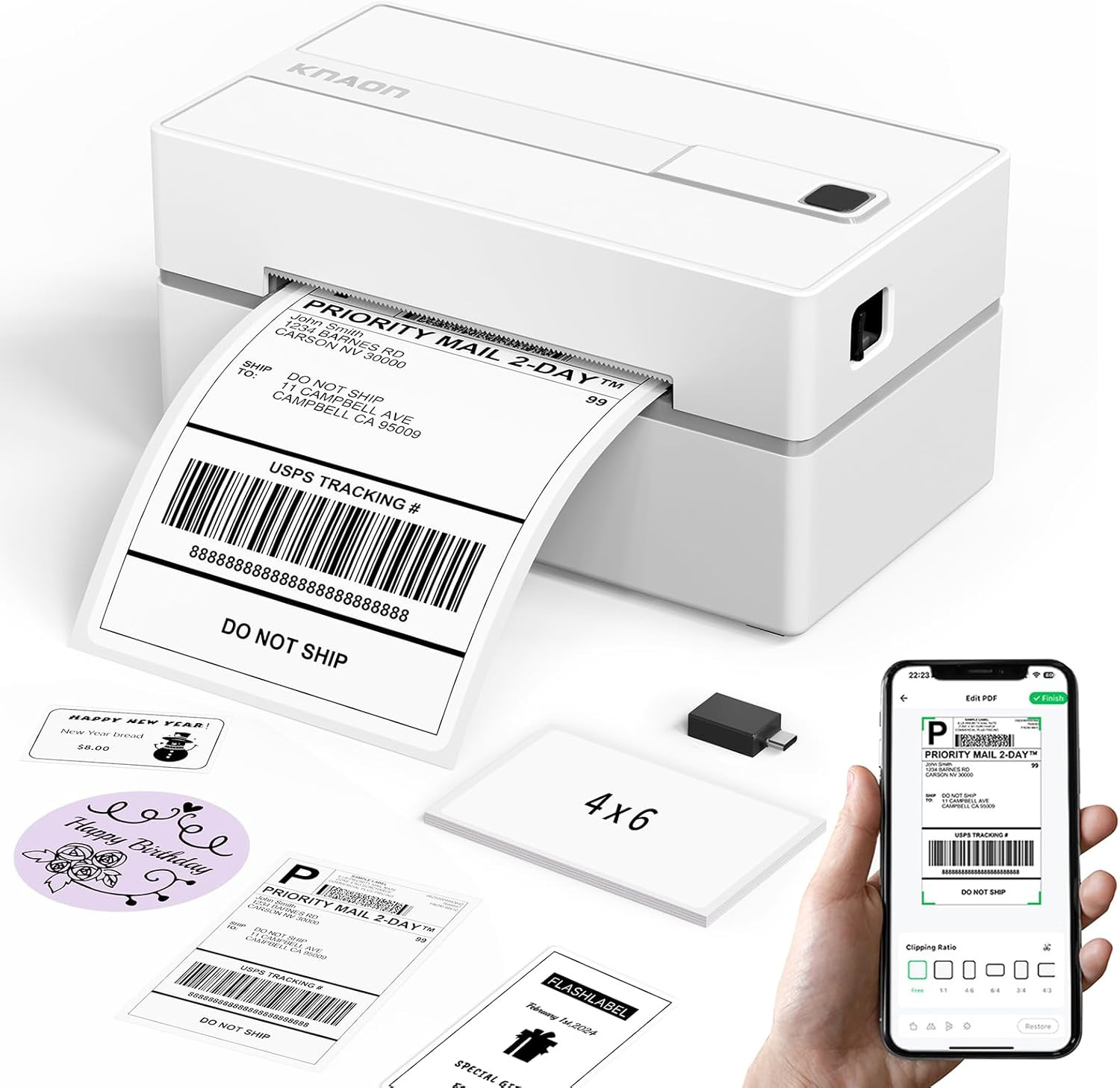 KNAON Bluetooth Thermal Shipping Label Printer, 4X6 Portable Thermal Address Lab
