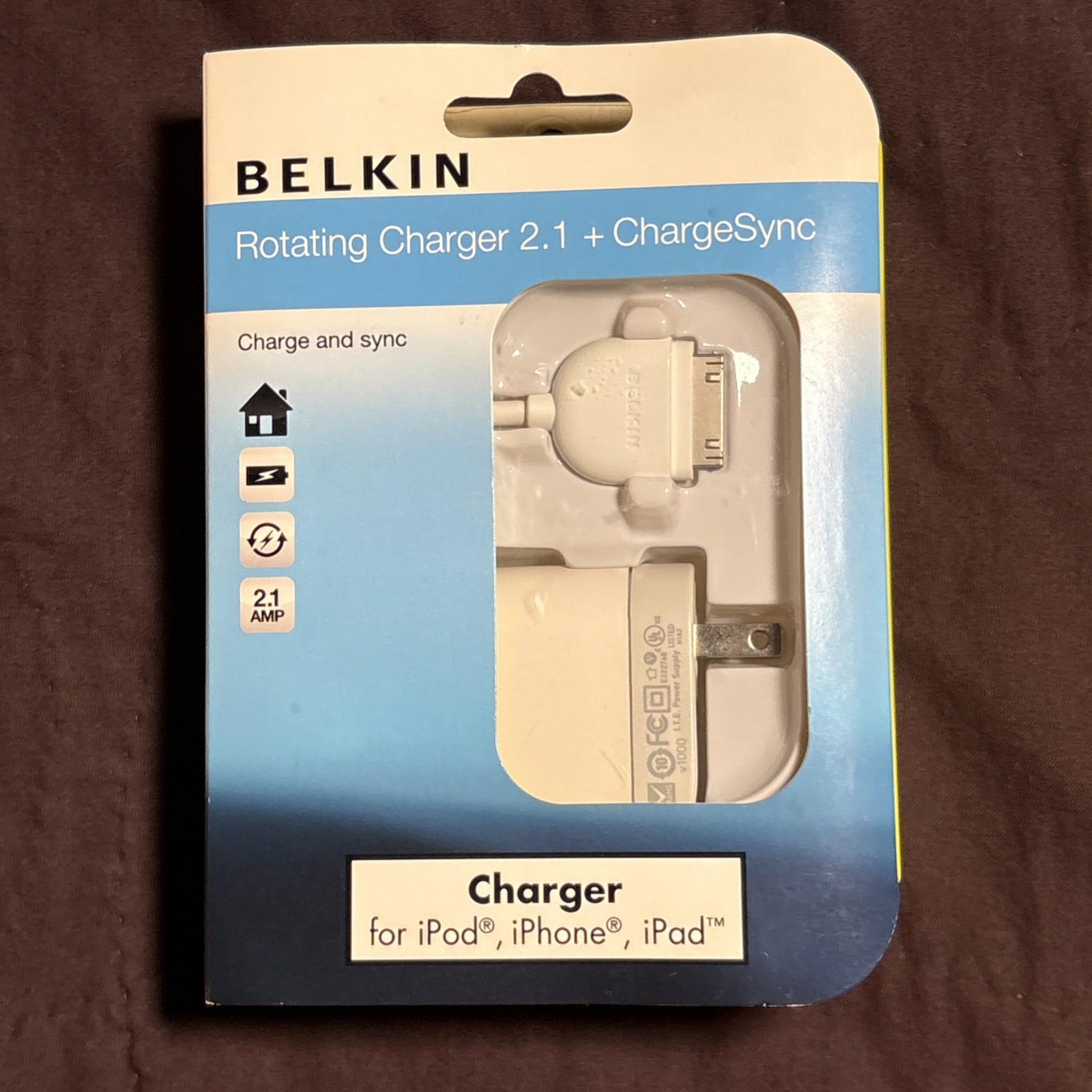 Belkin Rotating Apple 30 Pin ChargeSync Watt Wall Charger for *iPod/iPhone/iPad*