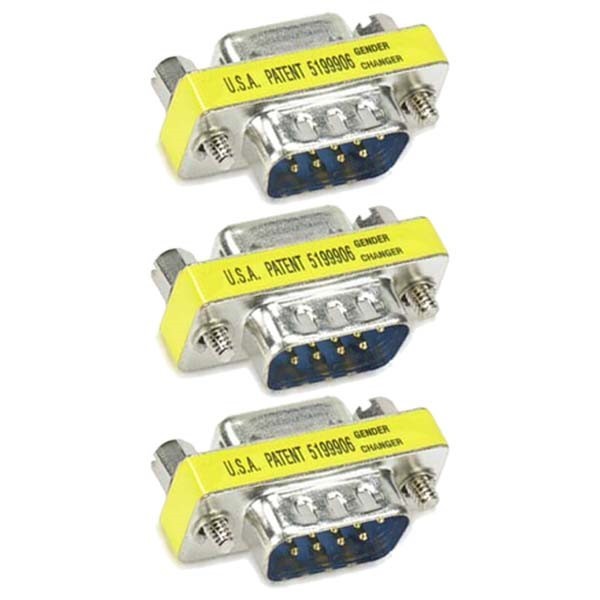 3 Pcs DB9 9-Pin D-SUB RS-232 Male to Female Serial Adapter Mini Port Saver Gold