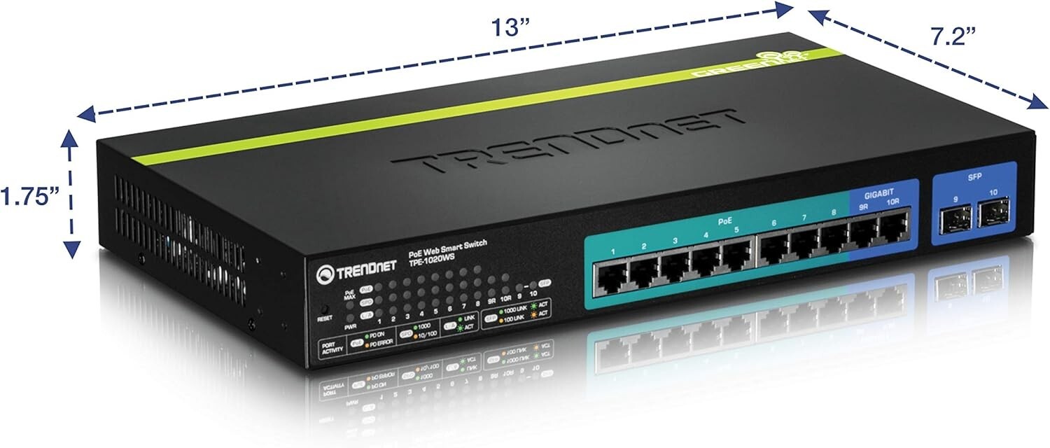 TRENDnet TPE-1020WS 10-Port Gigabit Web Smart PoE+ Switch