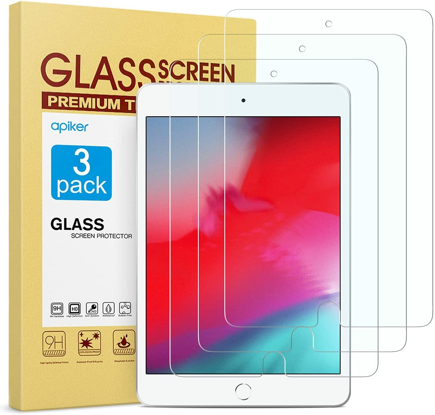 apiker 7.9" Class Screen Protector Premium Tempered for iPad Mini 5/4,3/Pack