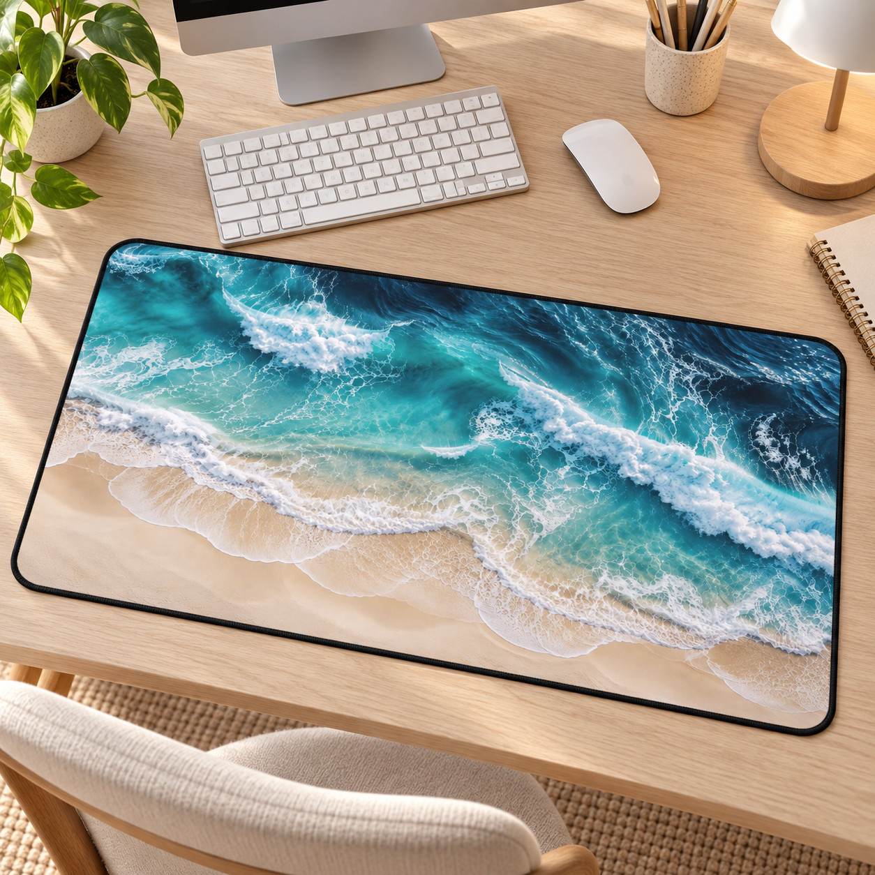Ocean Wave Desk Mat, Beach Mouse Pad, Coastal Office Decor, Blue Sea Gift
