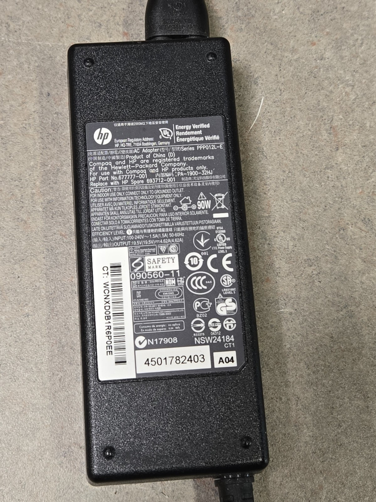 Genuine HP 90W AC Adapter PPP012L-E PA-1900-32HJ 693712-001 19.5V 4.62A 7.4mm